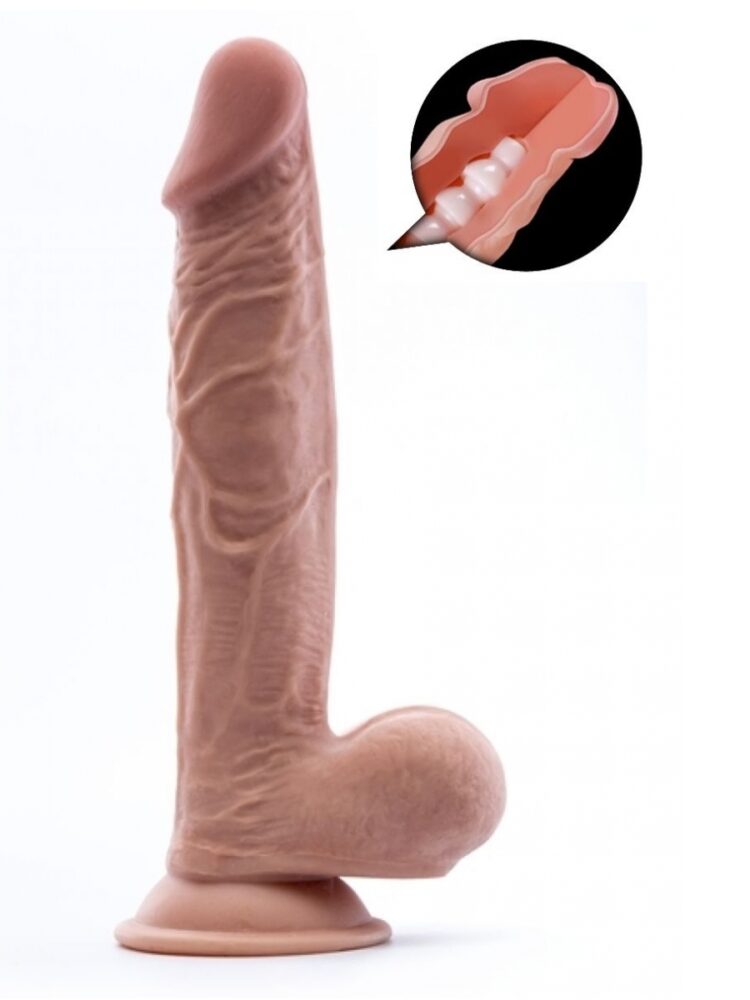Argus Mr. Soft Pleasure 3 Dubbellaagse Realistische Dildo met Ballen en Zuignap - 23,5 cm - Dia 4 cm AT1062