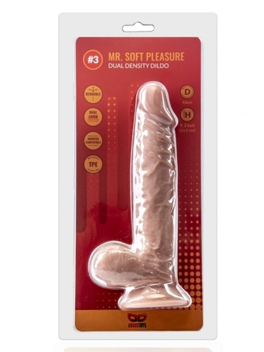 Argus Mr. Soft Pleasure 3 Dubbellaagse Realistische Dildo met Ballen en Zuignap - 23,5 cm - Dia 4 cm AT1062