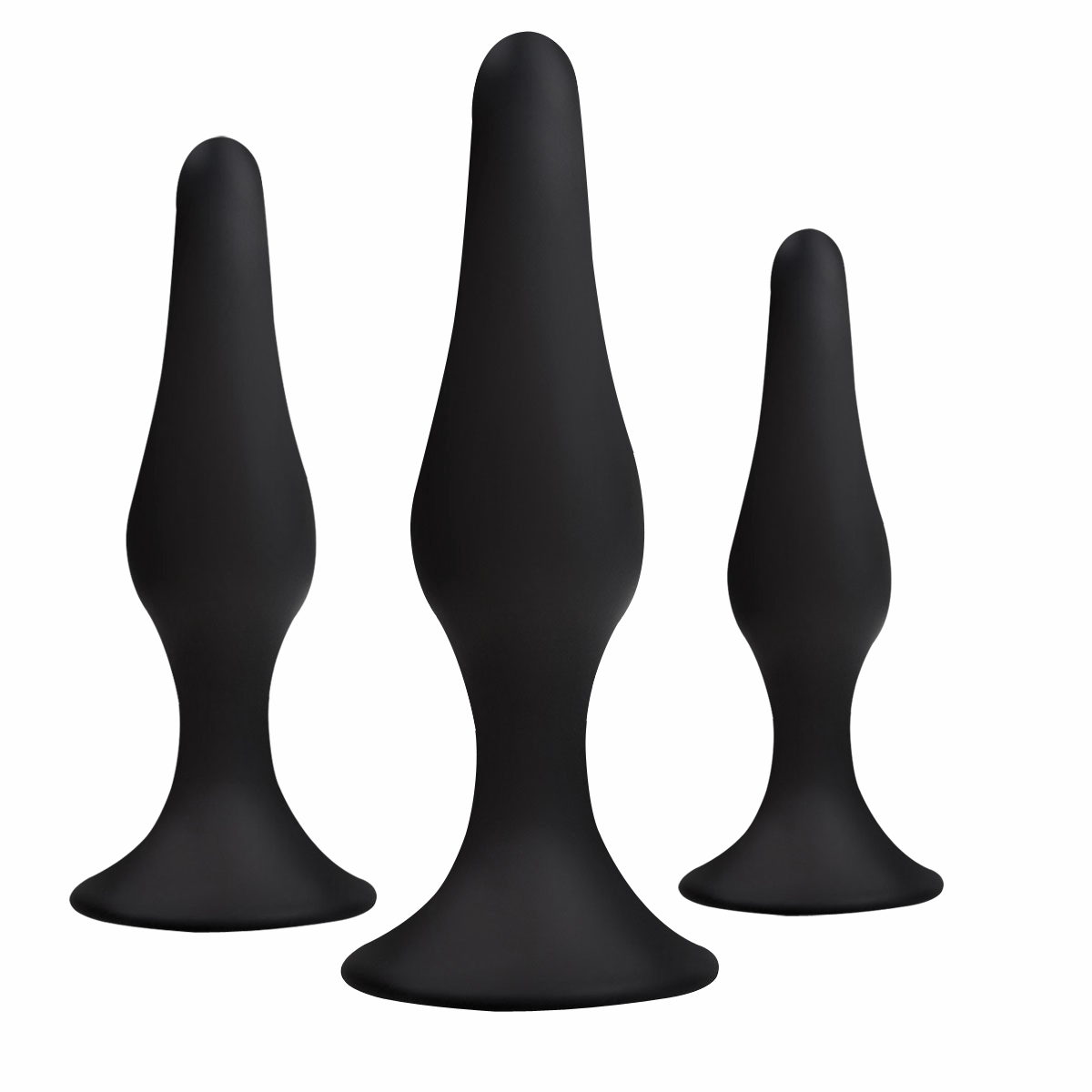 Power Escorts - BR12 Black - Silicone Anal Plug 3 Pack Set - Strong Suction Cup