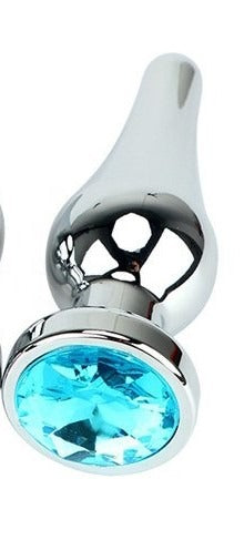 Power Escorts - BR213Slightblue - Diamond King Buttplug - Small size  - Lenght 9,5cm - dia: 3cm - Lightblue Stone - Anal butt plug - stylish Colour box