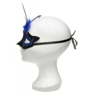 Power Escorts  Luxury Venetian Love Mask Dark Blue with Blue Stone and Feather on Top - Adjustable - Kinky Mask - Plastic bag - BR248DB