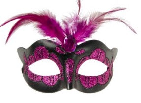 Power Escorts  Luxury Venetian Love Mask Purple with Purple Stone and Feather on Top - Adjustable - Kinky Mask - Plastic bag - BR248PU