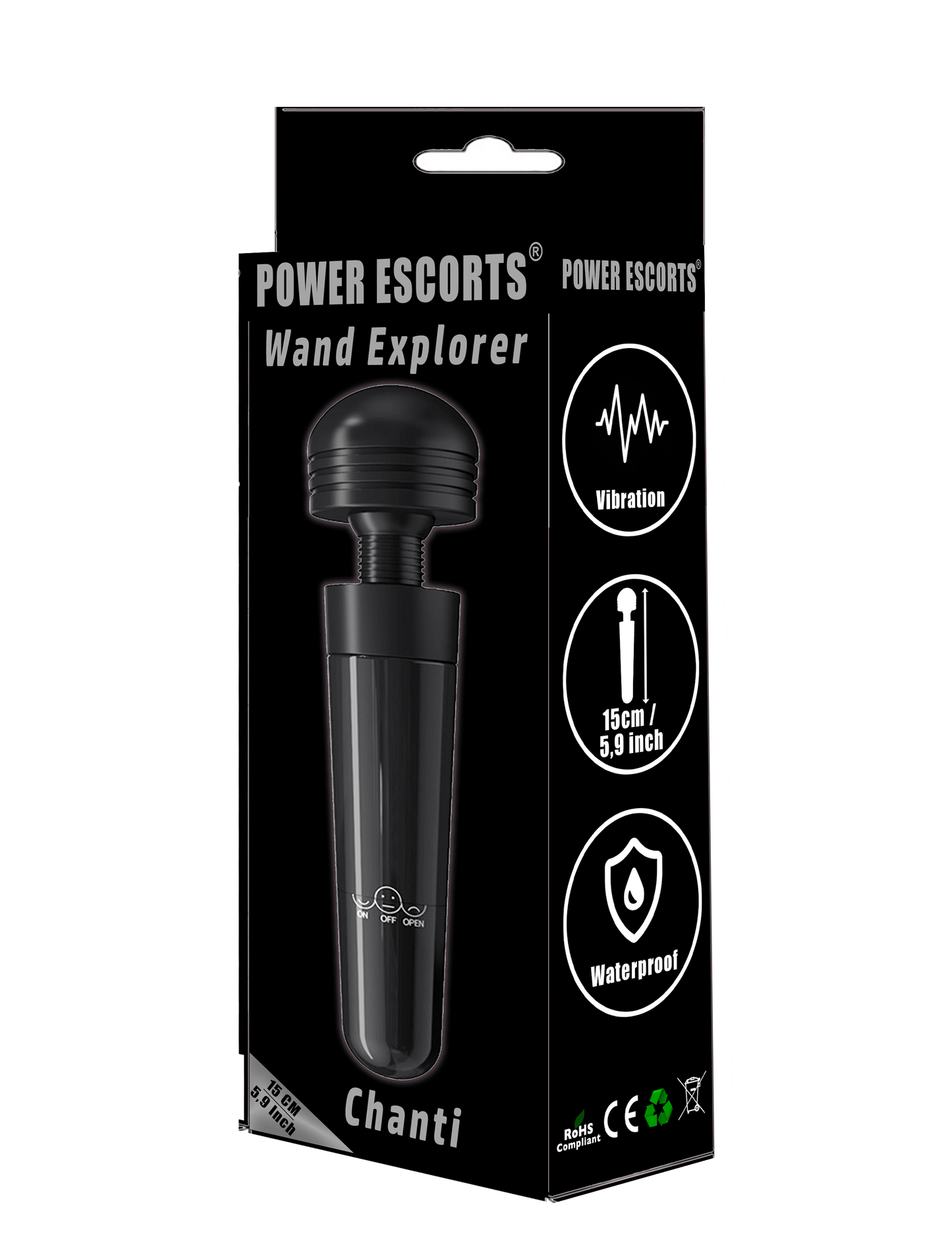 Power Escorts - BR271 - Wand Explorer - Chanti - Wand Massager - Vibrator -15  CM - Black