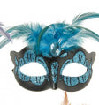 Power Escorts  Luxury Venetian Love Mask Light Blue with Blue Stone and Feather on Top - Adjustable - Kinky Mask - Plastic bag - BR248LB