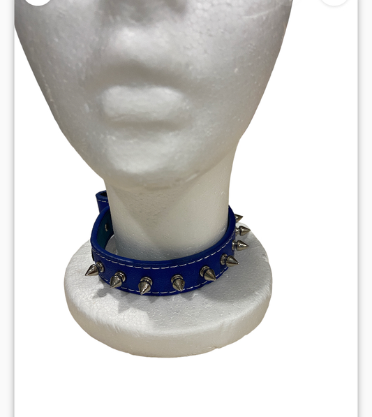 Power Escorts Luxury Collar Blue with Big Spikes - BDSM - Heavy Quality