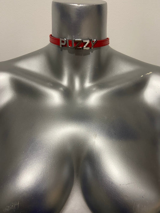 Power Escorts Luxury Collar Red with Name PUZZY - BDSM - Heavy Quality