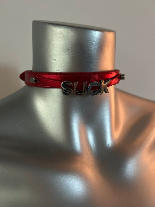 Power Escorts Luxury Collar Red with Name SUCK - BDSM - Heavy Quality