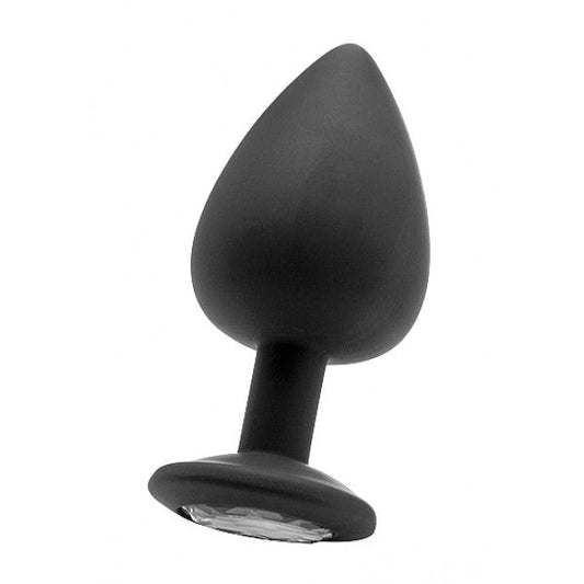 Power Escorts Medium Silicone Black Plug Clear Stone  - BR135Mclear - Window Box