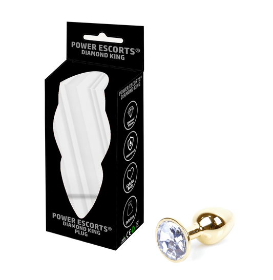 Power Escorts - BR211Swhite- Diamond King Gold plug Small  - Diameter 2.7 cm - Length 7 cm - Plug - Gold with White Stone