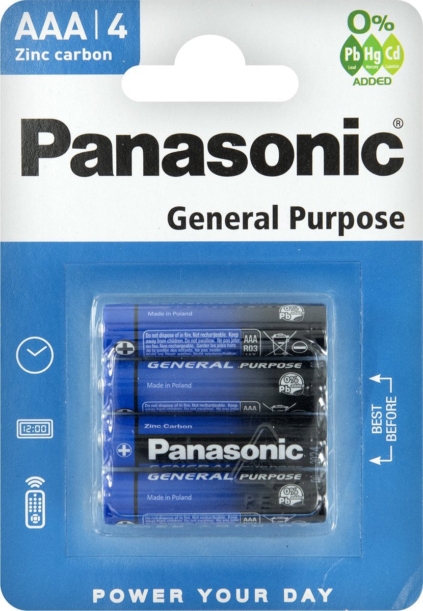 Panasonic AAA Zinc Carbon General Purpose Batterijen - Betrouwbare Stroomvoorziening voor Alledaagse Apparaten