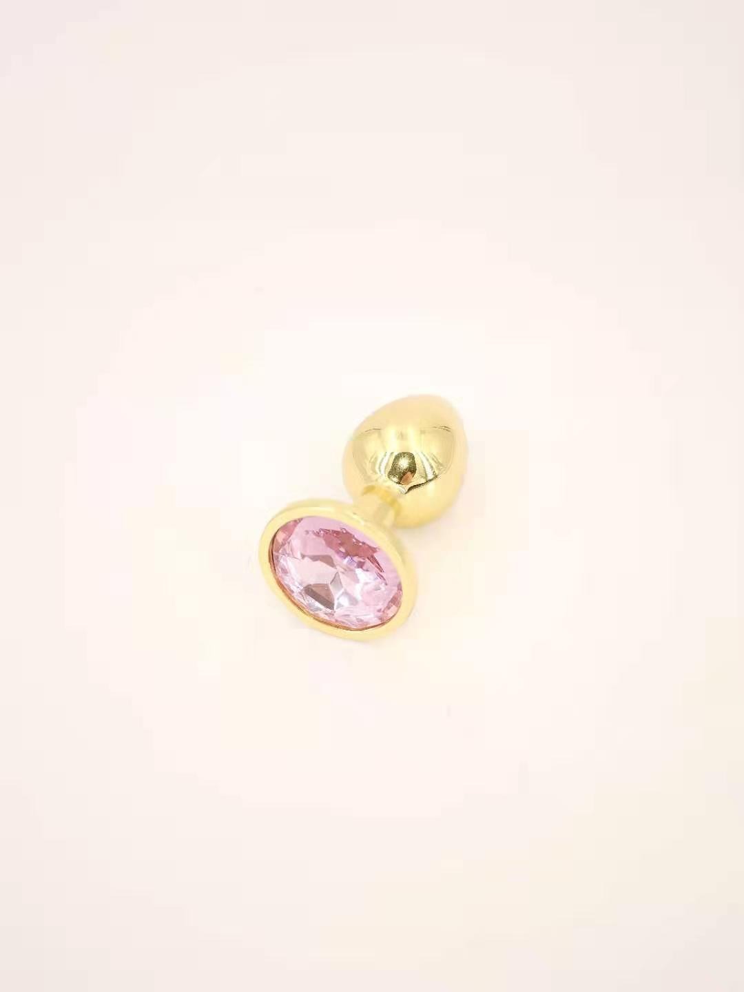 Power Escorts - BR211Mpink - Diamond King Gold Plug Medium - Diameter 3.5 cm - Length 8.5 cm - Anal Plug - Gold with Pink Stone