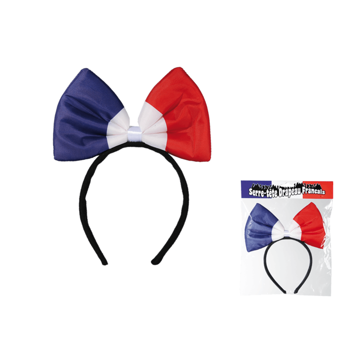 Pluche hoofdband vlinderdas in Franse kleuren, 25 cm