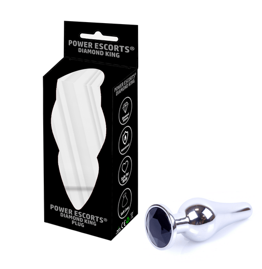 Power Escorts - BR213Sblack - Diamond King Buttplug - Small - 9,5cm - dia: 3cm - Black Stone - Anal butt plug - stylish Colour box