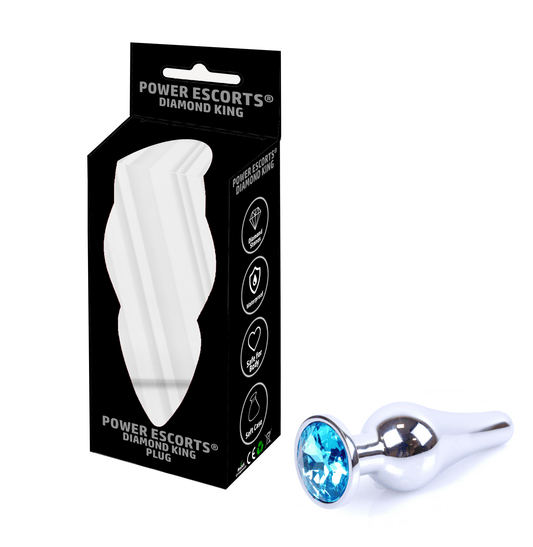 Power Escorts - BR213Slightblue - Diamond King Buttplug - Small size  - Lenght 9,5cm - dia: 3cm - Lightblue Stone - Anal butt plug - stylish Colour box