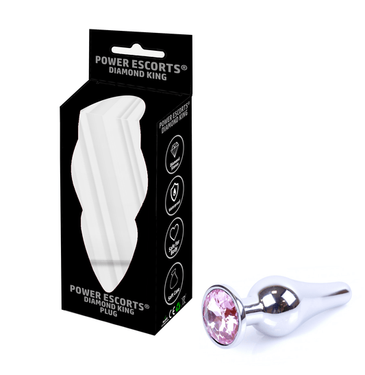 Power Escorts - BR213Spink - Diamond King Buttplug - Small  size - Length 9,5cm - dia: 3cm - Pink Stone - Anal butt plug - stylish Colour box