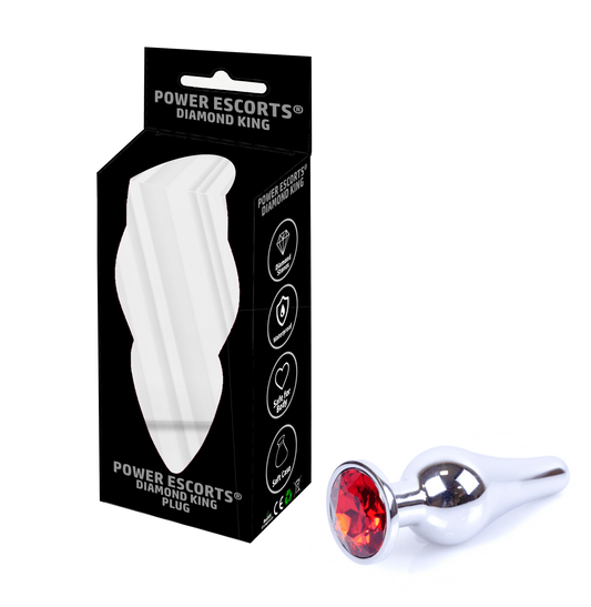 Power Escorts - BR213Sred - Diamond King Butt plug - Small size  - Length9,5cm - dia: 3cm - Red Stone - Anal butt plug - stylish Colour box